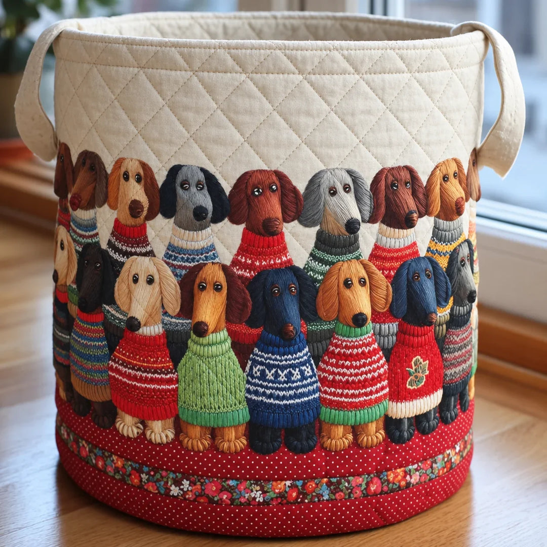 Dachshund Sweater Parade Laundry Basket