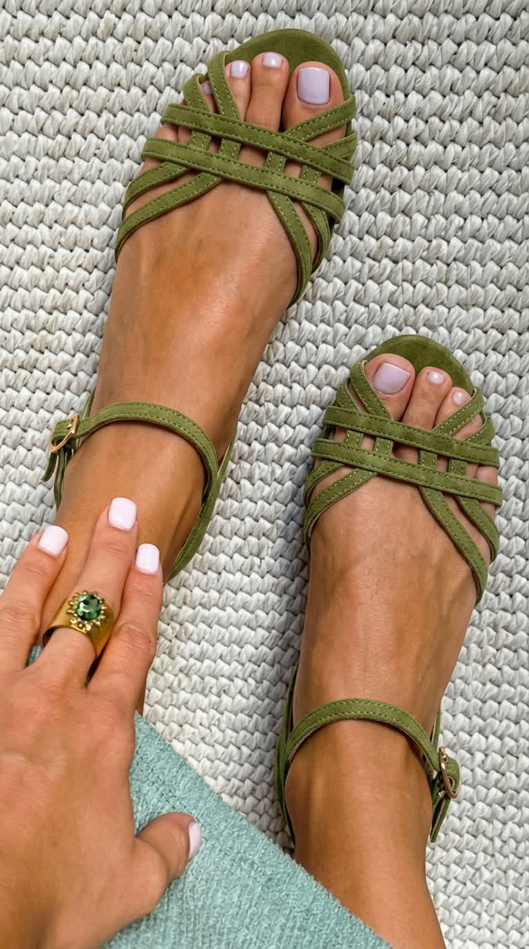 Faux Suede Low Sandals with Ankle Strap and Multiple Straps