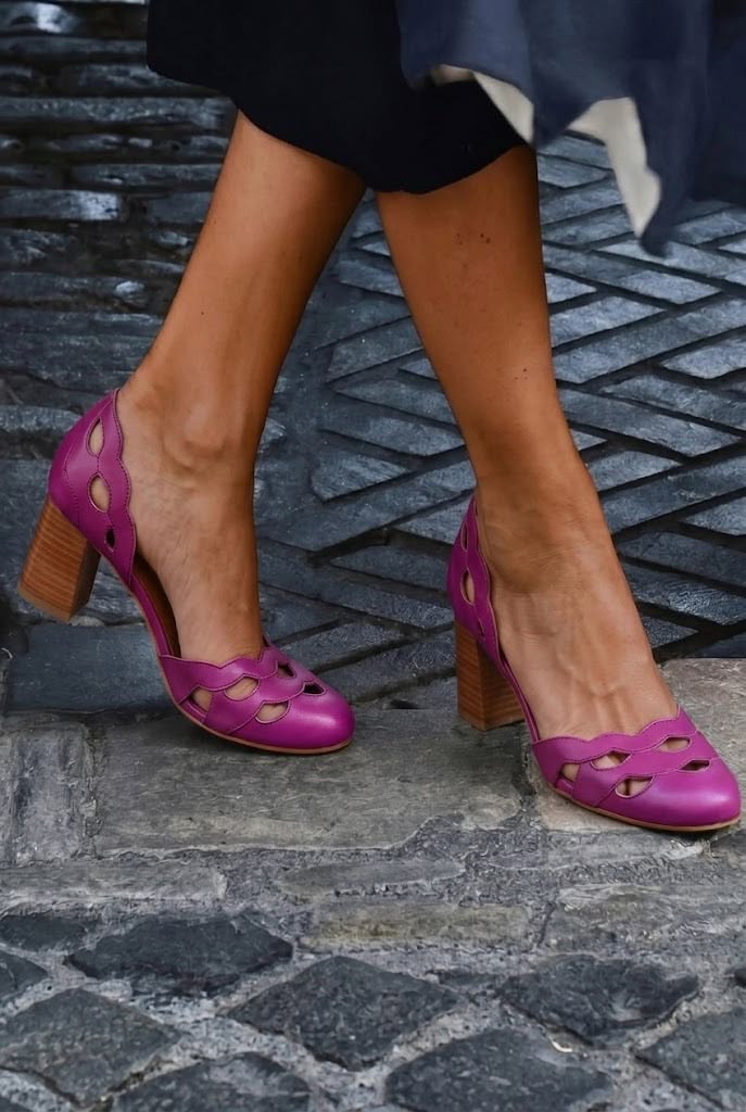 Chunky Cut-Out Block Heels in Leather