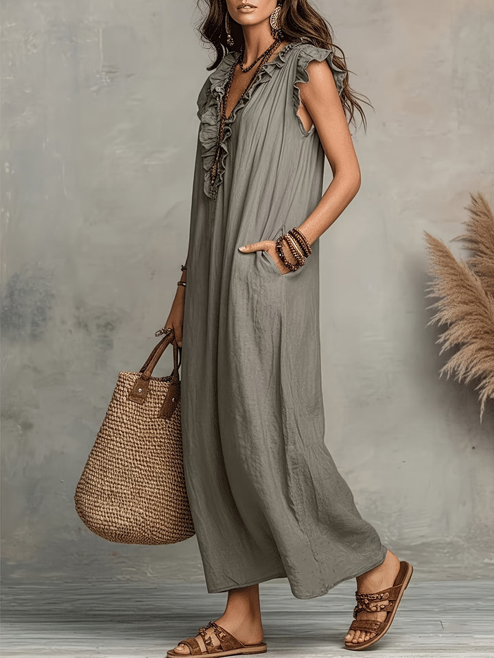 Greta | Ruffle V-Neck Maxi Dress