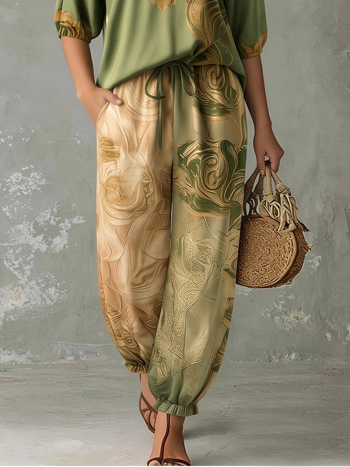 Genevieve | V-Neck Top & Cuffed Wide-Leg Trousers Set