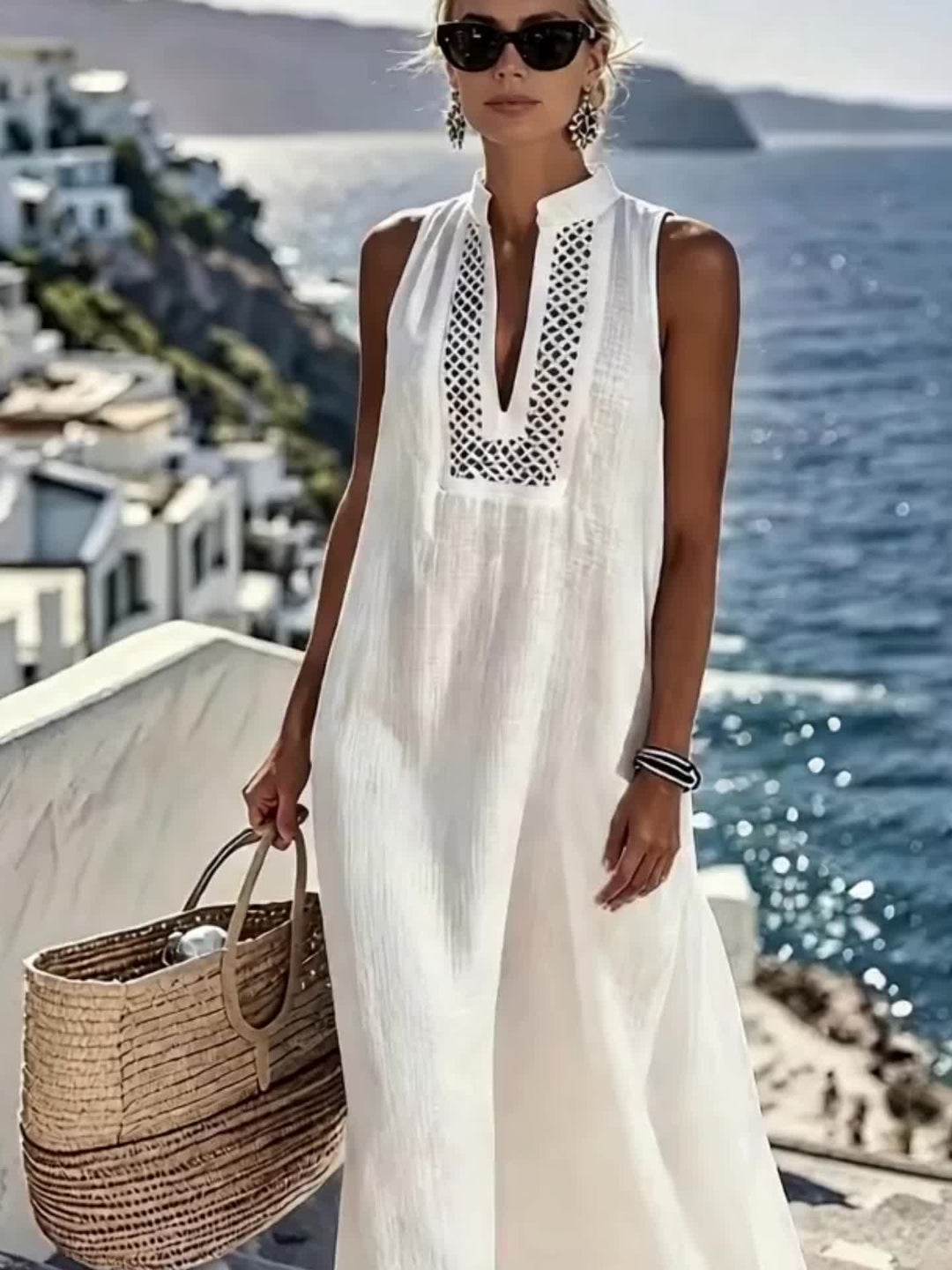 Summer Elegant Simple Bold V-Neck Sleeveless Ladies Dress