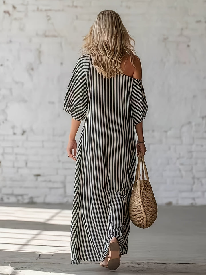 Margaret | Striped One-Shoulder Maxi Dress