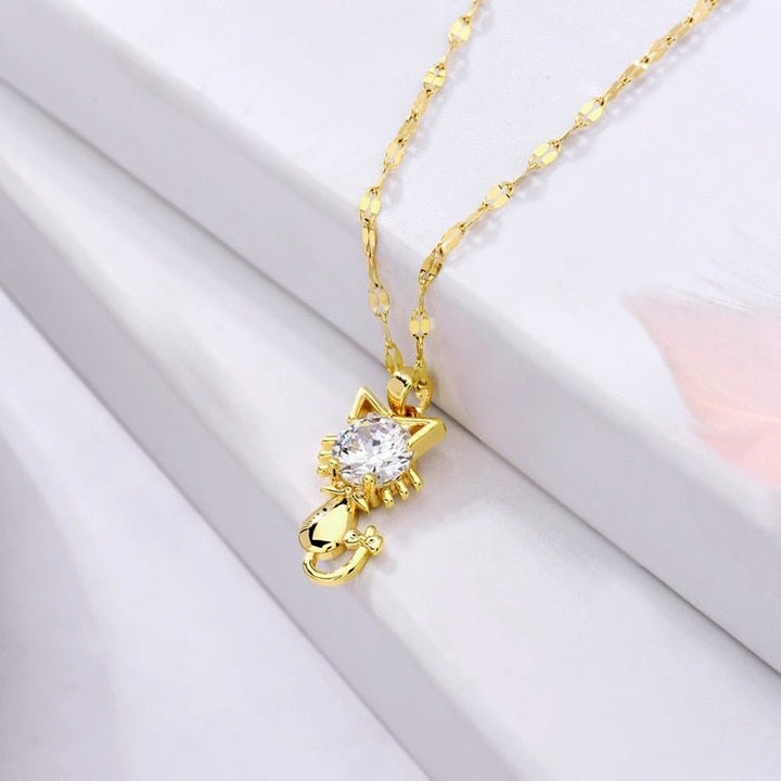 Gold-plated cat necklace with zircon