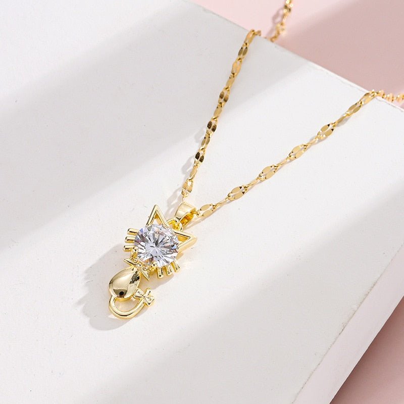 Gold-plated cat necklace with zircon