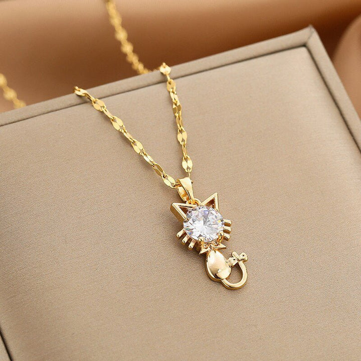 Gold-plated cat necklace with zircon