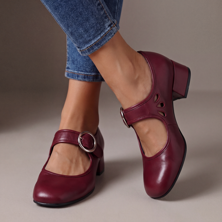 Marcelline | Faux Leather Mary Jane Block Heels