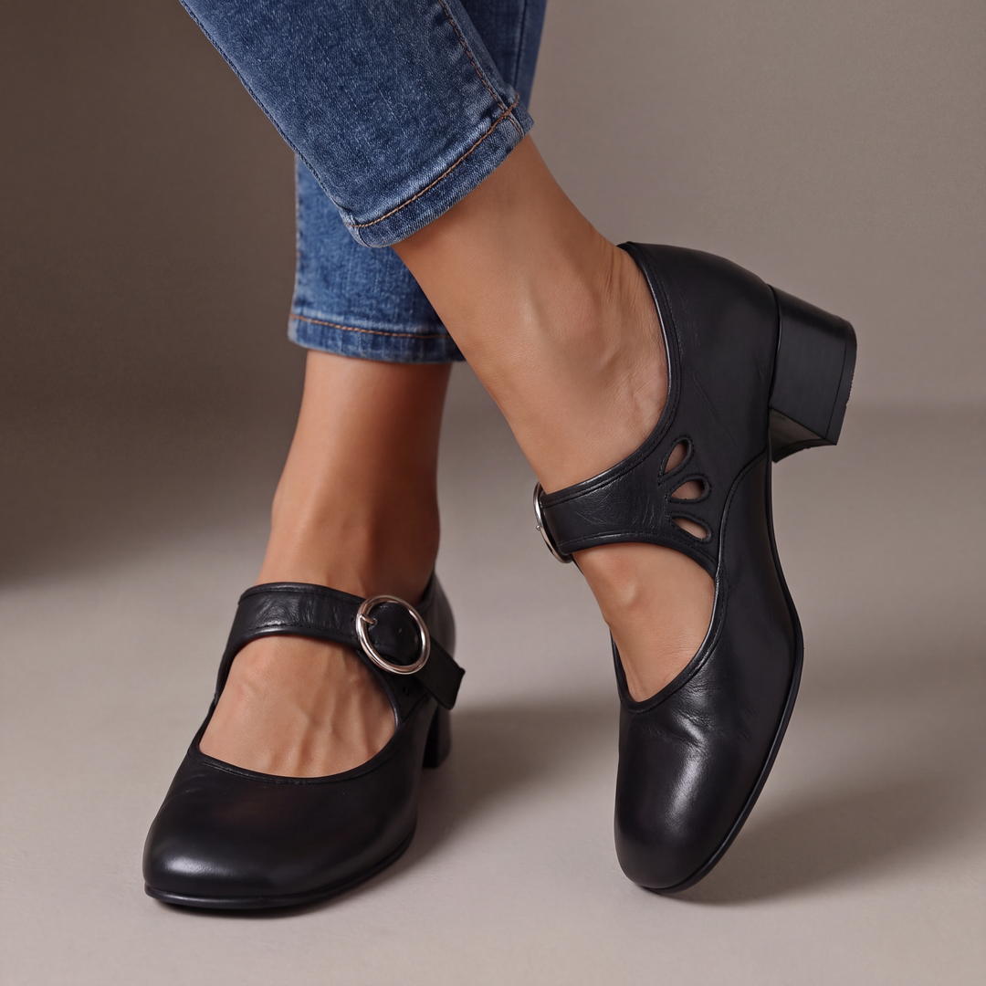 Marcelline | Faux Leather Mary Jane Block Heels