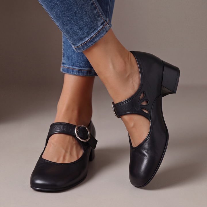Marcelline | Faux Leather Mary Jane Block Heels