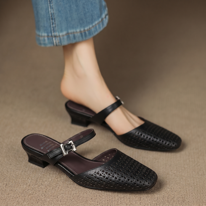 Lou | Perforated Mules with Strap