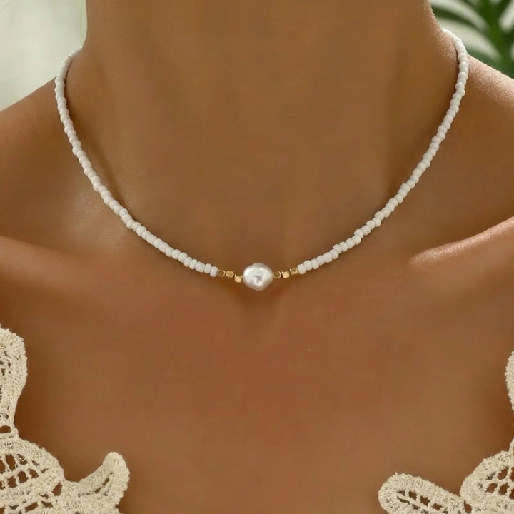 Minimal Turquoise and Pearl Necklace