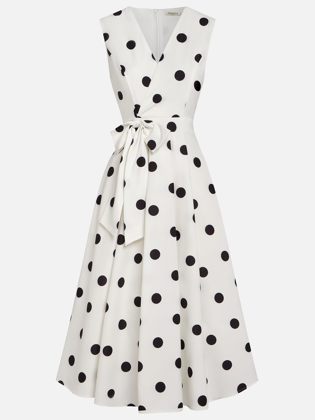 Black and white classic midi dress with polka dots and French sleeves