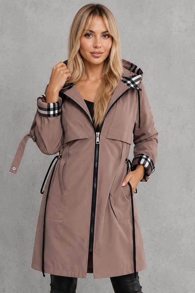 Mabel | Sophisticated Hooded Waterproof Jacket with Check Trim