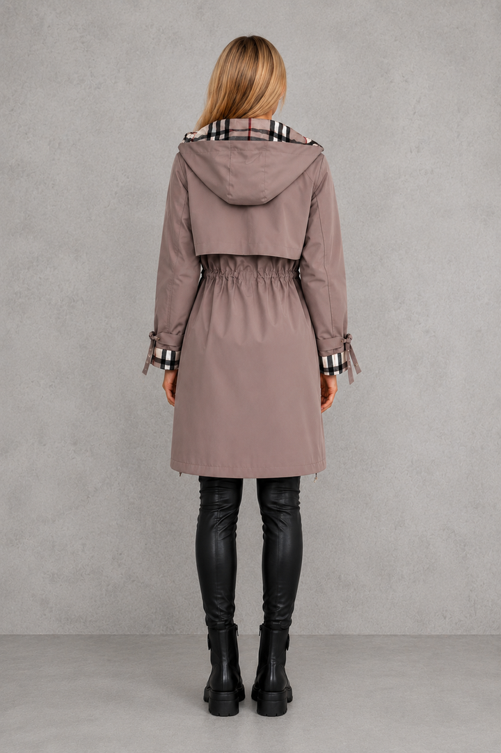 Mabel | Sophisticated Hooded Waterproof Jacket with Check Trim