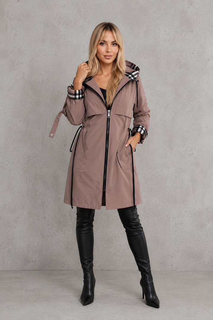 Mabel | Sophisticated Hooded Waterproof Jacket with Check Trim