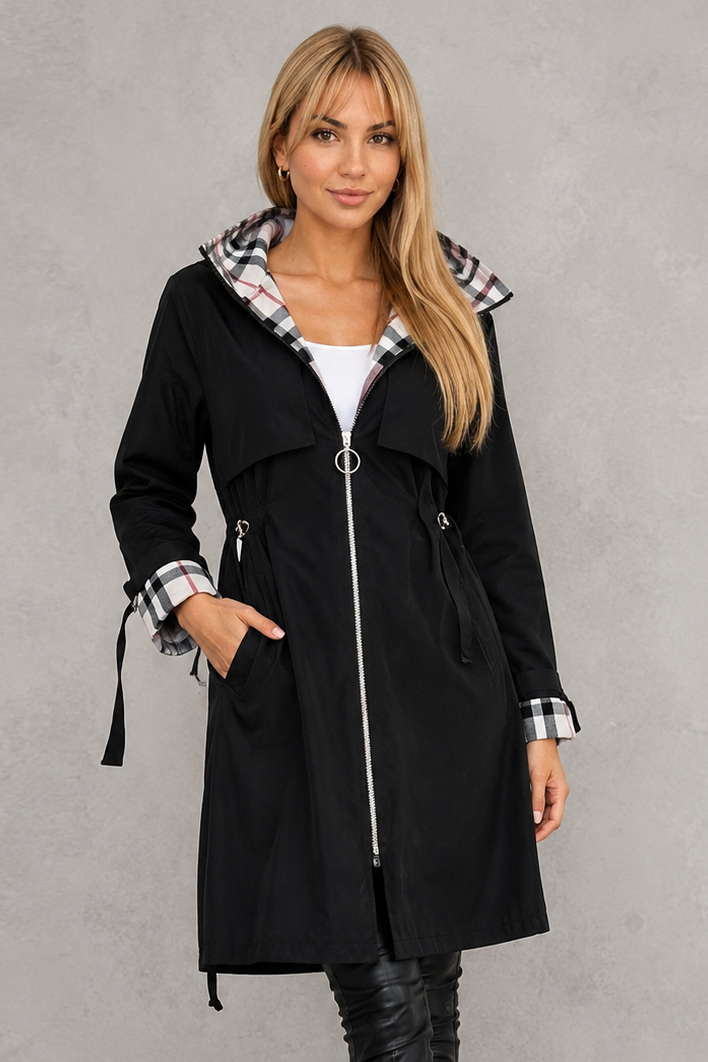 Mabel | Sophisticated Hooded Waterproof Jacket with Check Trim