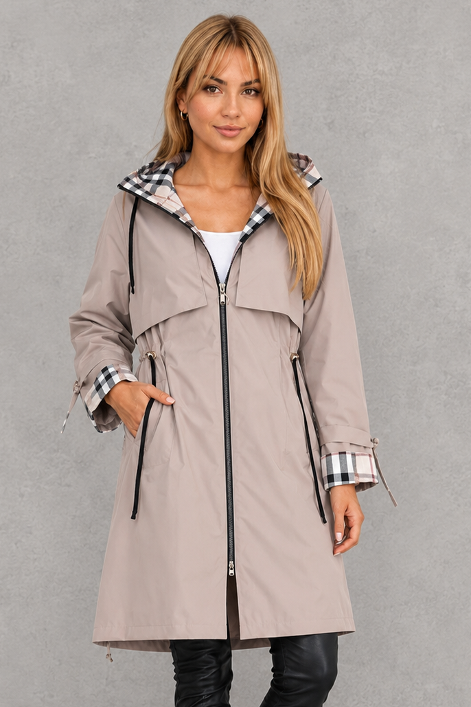 Mabel | Sophisticated Hooded Waterproof Jacket with Check Trim