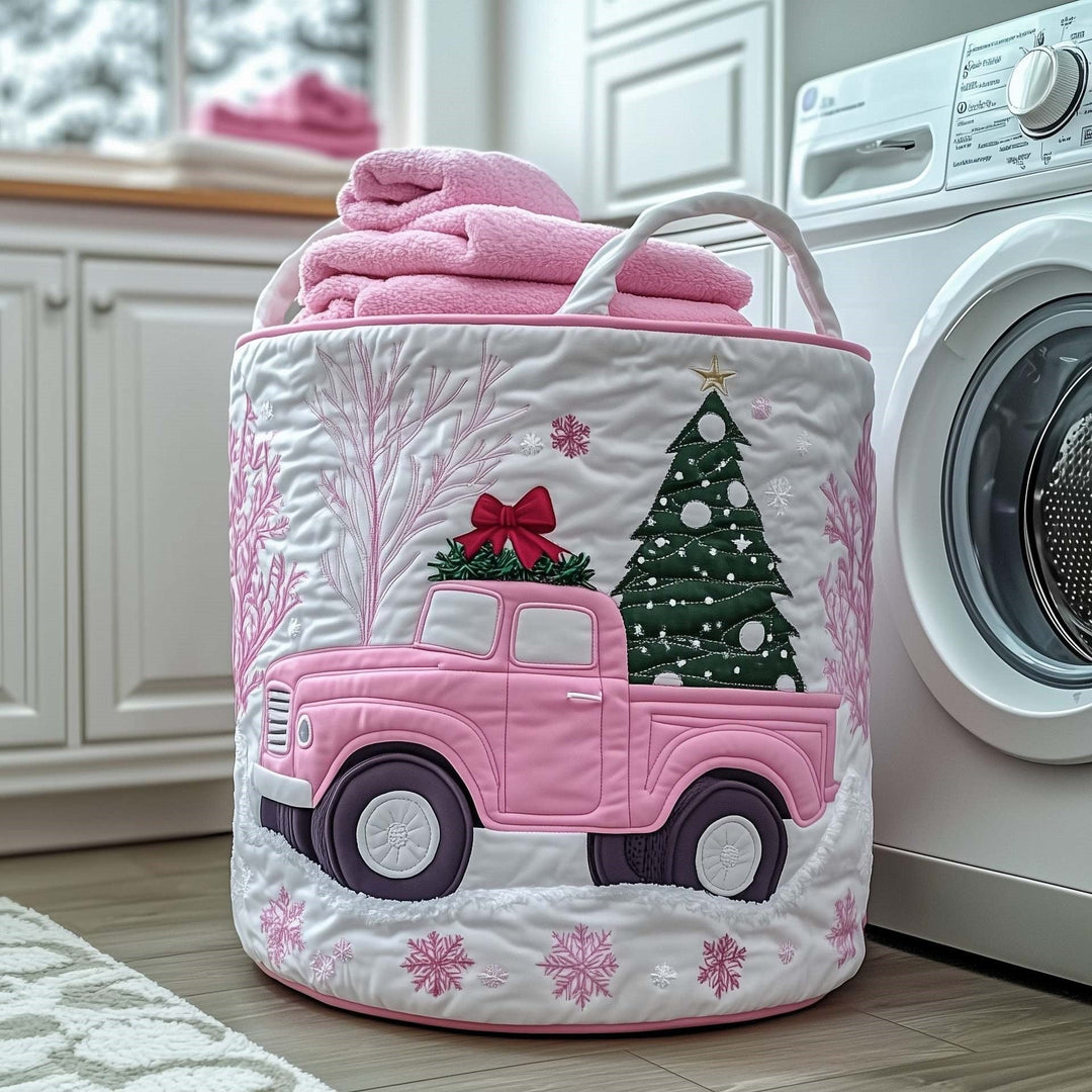 Pink Christmas Pickup Laundry Basket