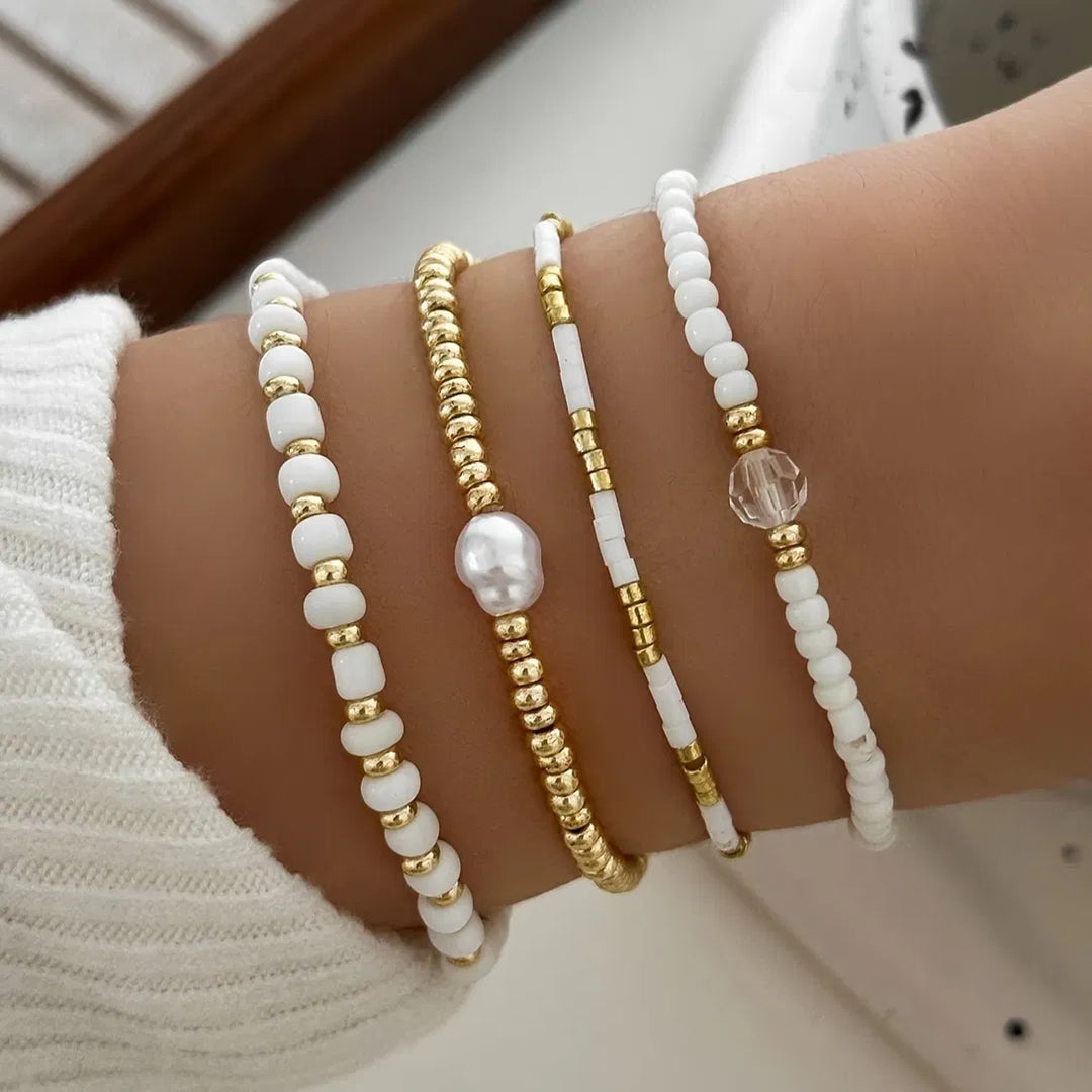 Gold Pearl Accent Bracelet Set of 4