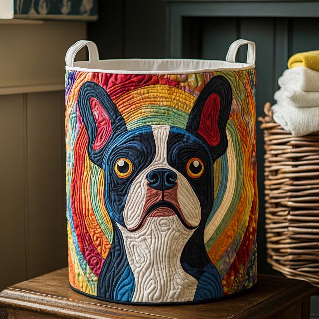 Rainbow Boston Terrier Laundry Basket