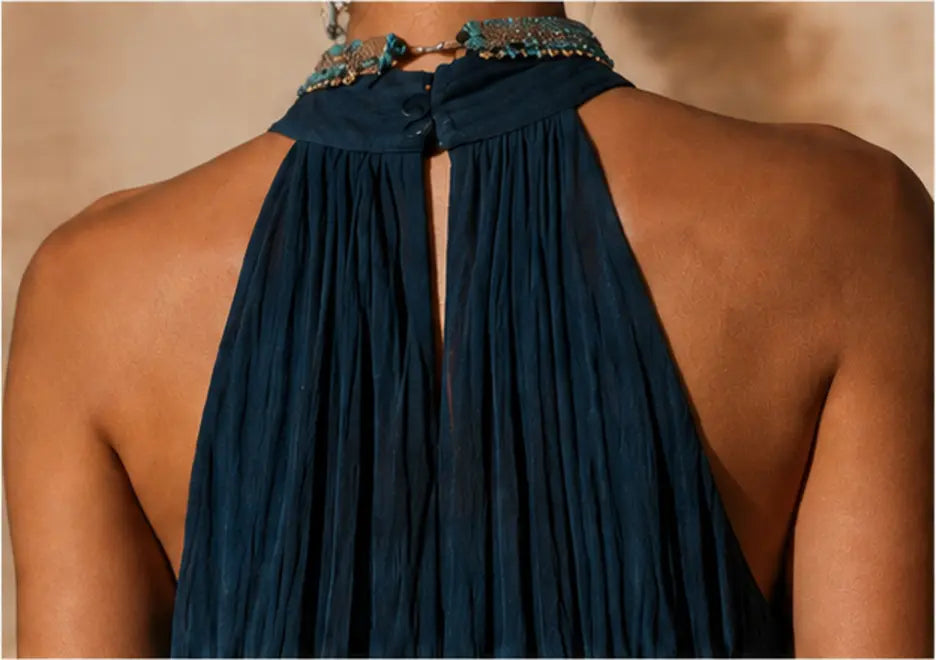 Paula | Long Ombre Dress with V Halter Neck