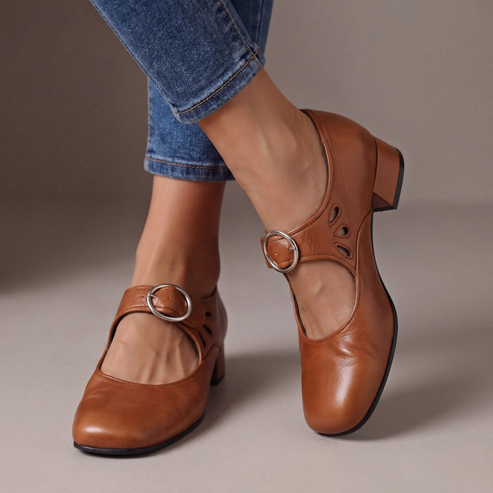 Marcelline | Faux Leather Mary Jane Block Heels