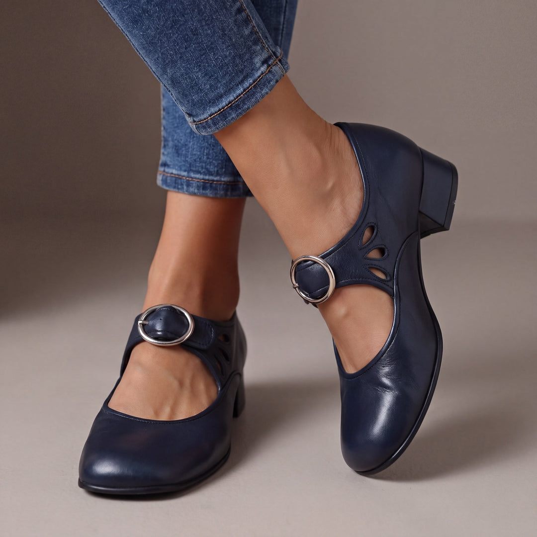 Marcelline | Faux Leather Mary Jane Block Heels