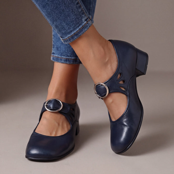 Marcelline | Faux Leather Mary Jane Block Heels