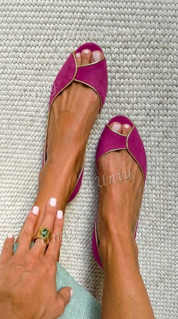Penny - Beige and Gold Suede Open-Toe Flats