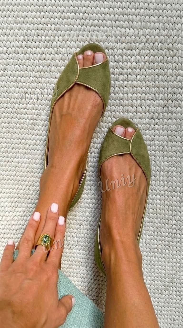 Penny - Beige and Gold Suede Open-Toe Flats