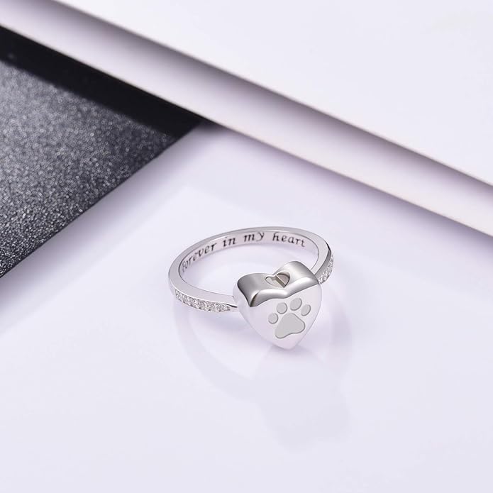 Love Heart Paw Print Urn Ring – Pet Memorial Cremation Jewellery