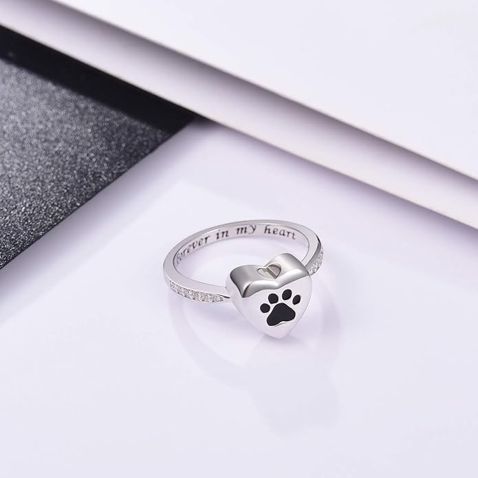 Love Heart Paw Print Urn Ring – Pet Memorial Cremation Jewellery