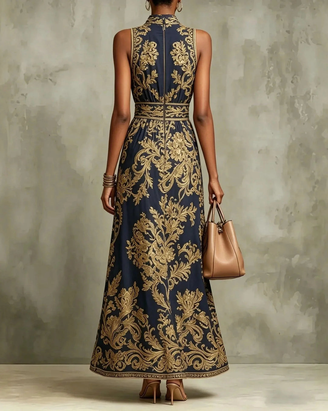 CORNELIA | GLAMOUR LONG DRESS WITH GOLD BAROQUE PRINT