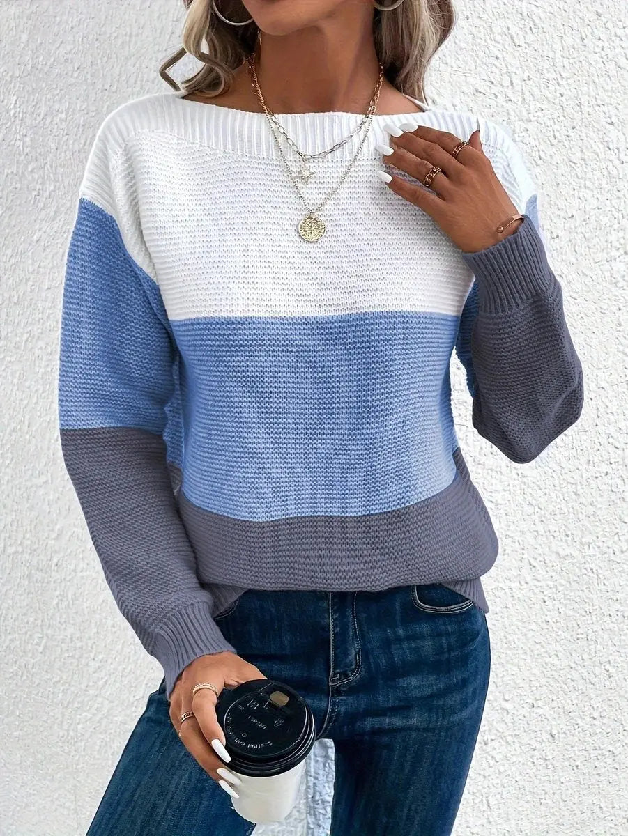 Evelyn | Women's Colour Block Relaxed Fit Long Sleeve Knit Sweater Jumper