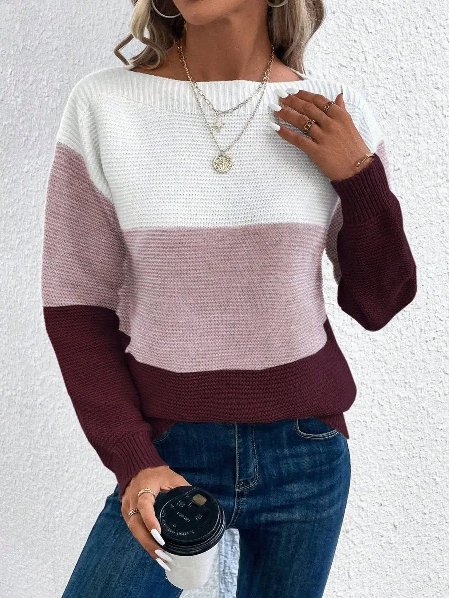 Evelyn | Women's Colour Block Relaxed Fit Long Sleeve Knit Sweater Jumper