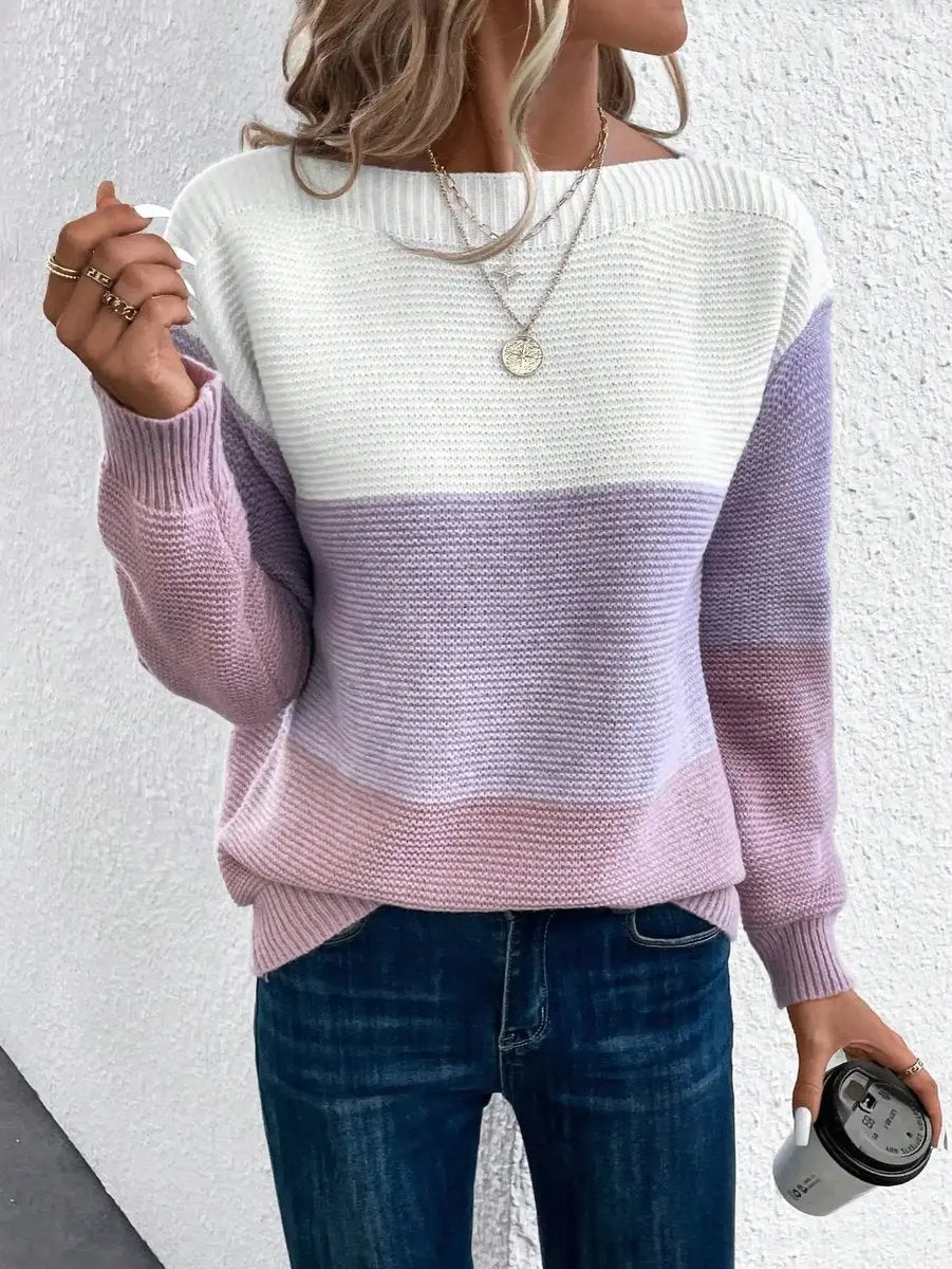 Evelyn | Women's Colour Block Relaxed Fit Long Sleeve Knit Sweater Jumper