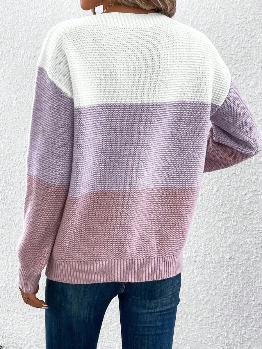 Evelyn | Women's Colour Block Relaxed Fit Long Sleeve Knit Sweater Jumper